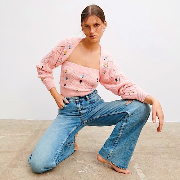 Zara Tops Zara Floral Embroidered Knit Tube Top Poshmark